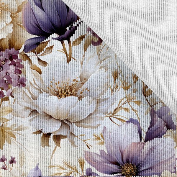 Elastická krajka 15 cm s potlačou fialové kvety Vilma