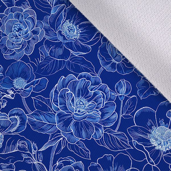 Dizajnová ekokoža (koženka) s potlačou kvety imitácia modrotlače