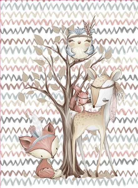Bavlna premium NELA PANEL M forest/les biely - veverička