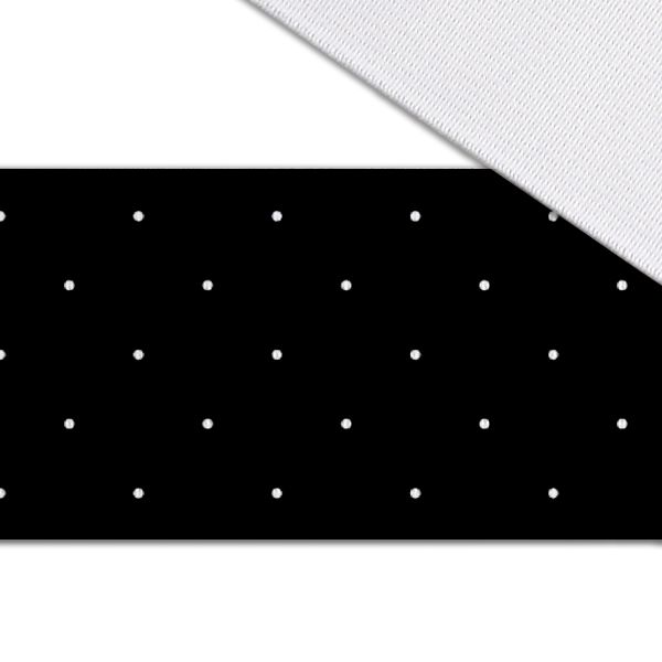 Dizajnová ekokoža (koženka) s potlačou - biele bodky 3mm na čiernom 700g