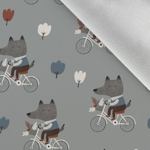 Panel na PUL nohavičky vlk na bicykli