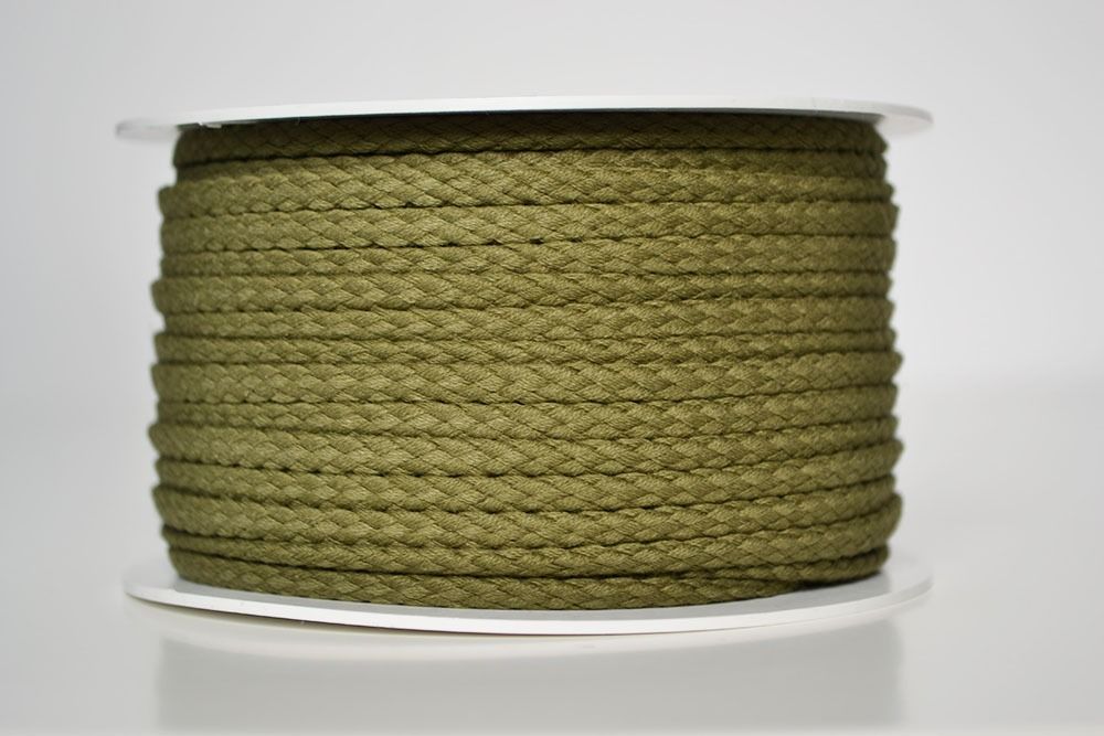 Pletená bavlnená šnúra olivová 5 mm premium