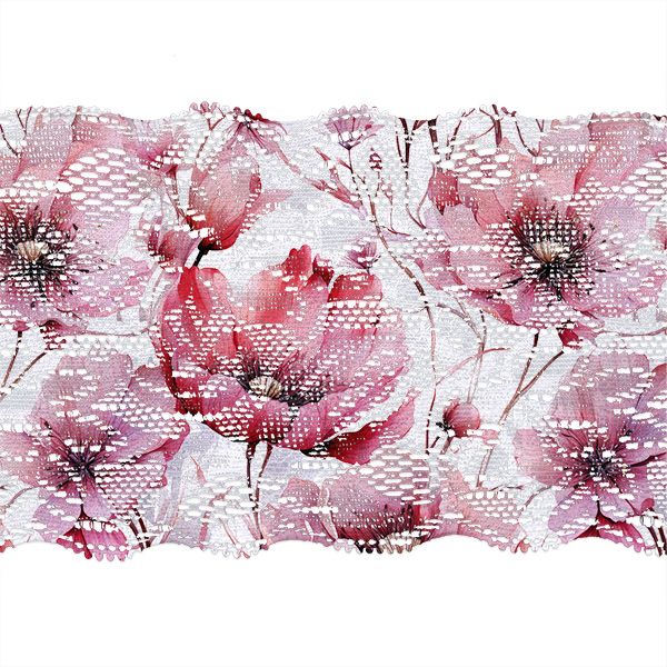 Látka s potlačou nepremokavý polyester TD/NS kvety Ružová krása