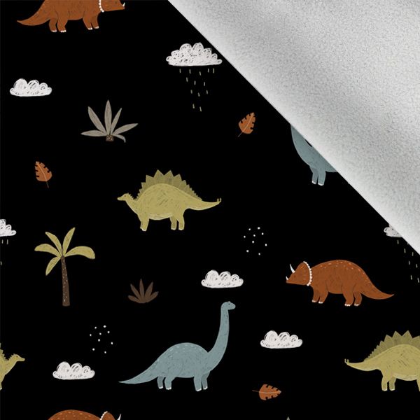 Látka s potlačou nepremokavý polyester TD/NS svet dinosaurov čierny