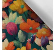 Látka s potlačou nepremokavý polyester TD/NS kvety maľba