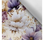 Látka s potlačou nepremokavý polyester TD/NS fialové kvety Vilma