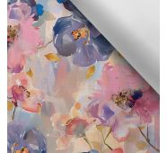 Látka s potlačou nepremokavý polyester TD/NS jarné kvety pastel maľovaný