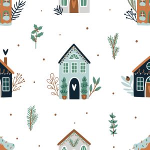 Bavlna premium Takoy vianočné mentolovo-karamelové domčeky