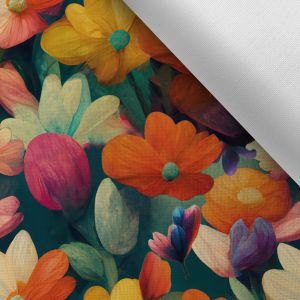 Látka s potlačou nepremokavý polyester TD/NS kvety maľba