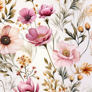 Látka s potlačou nepremokavý polyester TD/NS letné kvety Romantika