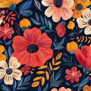 Letný pružný softshell farebné kvety na tmavomodrej