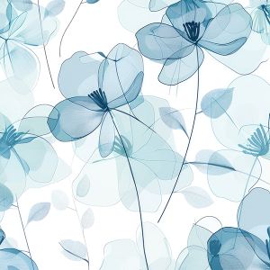 Priehľadný šifón modré dymové kvety