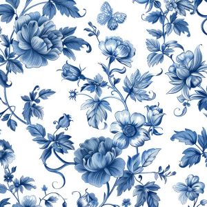 Polomatný satén elastický blue flowers
