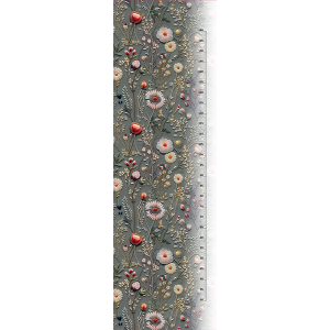 Panel detský meter na stenu / nepremokavý polyester vyšívané lúčne kvety potlač šedá Antonia