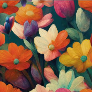 Zbytky - Hladký šifón/ silky kvety maľba