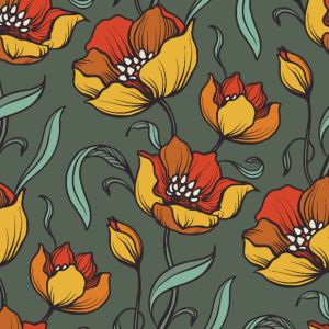 Zbytky - Odevný strečový zamat retro tulipány žlté