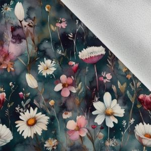 Zbytky - Látka softshell zimný akvarel margarétky Diana