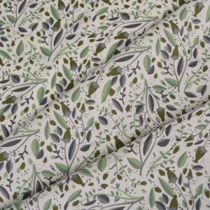 Zbytky - Bavlnený popelín Zoya biely - zelené listy
