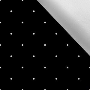 Zbytky - Látka s potlačou nepremokavý polyester TD/NS bodky 4 mm na čiernej