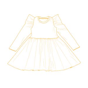 Strih PDF detské kruhové šaty s riaseným dlhým rukávom Olívia