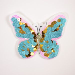 Nažehľovačka flitrový motýlik modrý