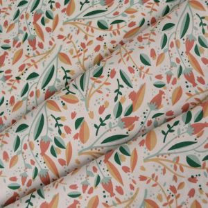Bavlnený popelín Zoya biely - oranžové listy