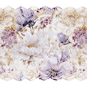 Elastická krajka 15 cm s potlačou fialové kvety Vilma