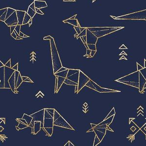 Panel na PUL nohavičky geometrické dinosaury na tmavomodrej