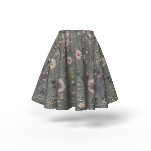 Panel na kruhovú sukňu bavlna premium vyšívané lúčne kvety potlač šedá Antonia