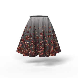 Panel na kruhovú sukňu bavlna premium tmavočervené pivónie na šedom