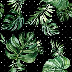 Látka 100% viskózové plátno tropické listy - Saviano-  malý vzor